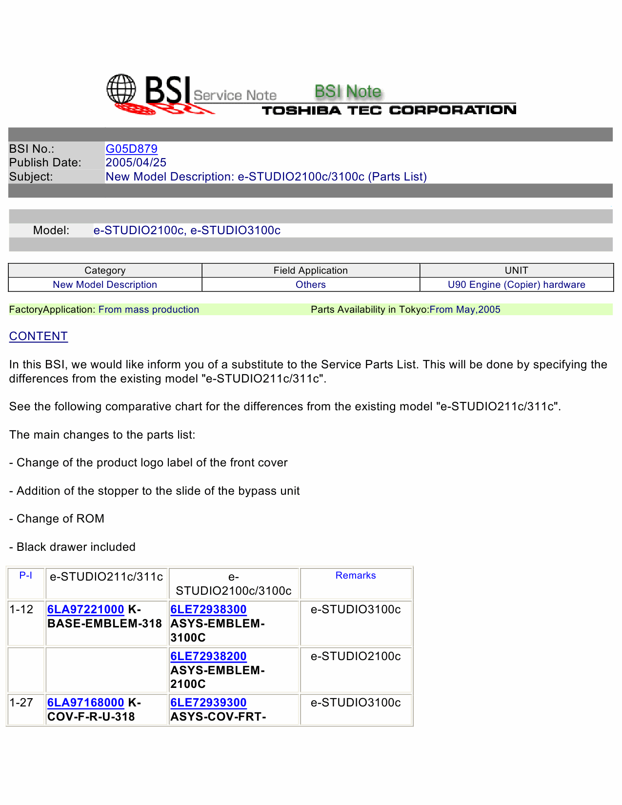 TOSHIBA e-STUDIO 211C 311C FC2100C FC3100C Parts List Manual-1